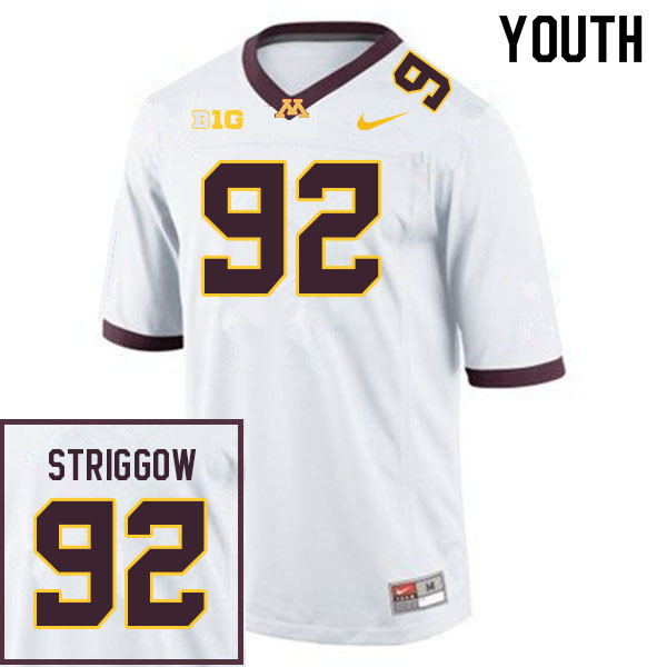 Youth #92 Danny Striggow Minnesota Golden Gophers College Football Jerseys Sale-White - Click Image to Close